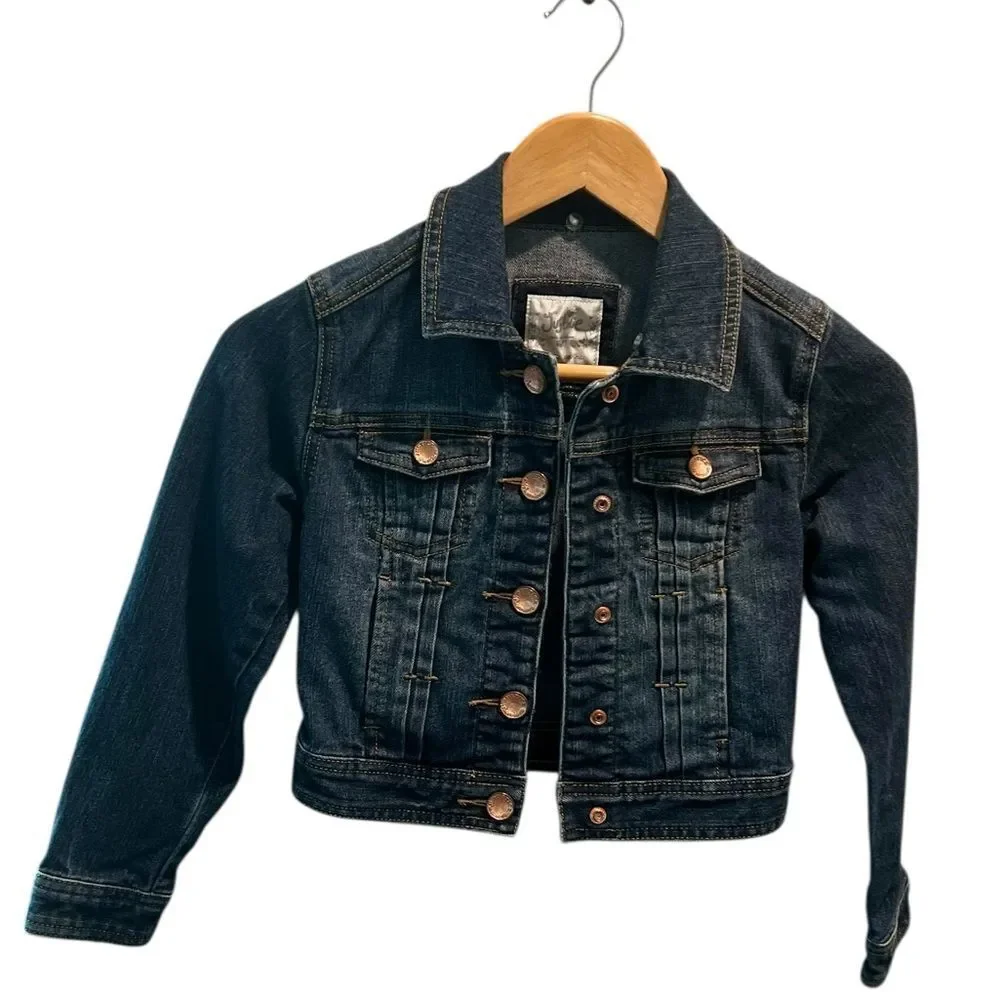 Justice Girls Denim Jean Jacket Size 6/7 Dark Wash Stretch